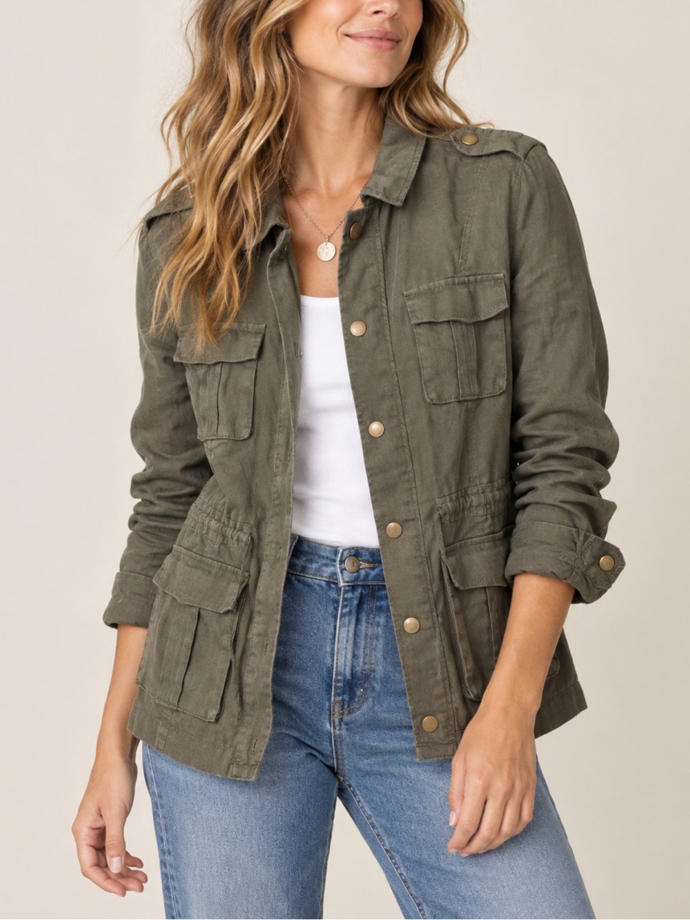 Denim Rock Olive Linen Utility Jacket